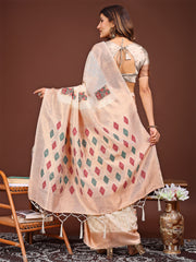 Jaquard Saree with Tassels - Radiate Soft Elegance and Timeless Beauty