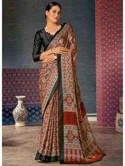 Women's Crepe DigitalPrint DesignerSaree With Blouse Piece