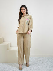 Embroidered Linen Shirt With Trousers