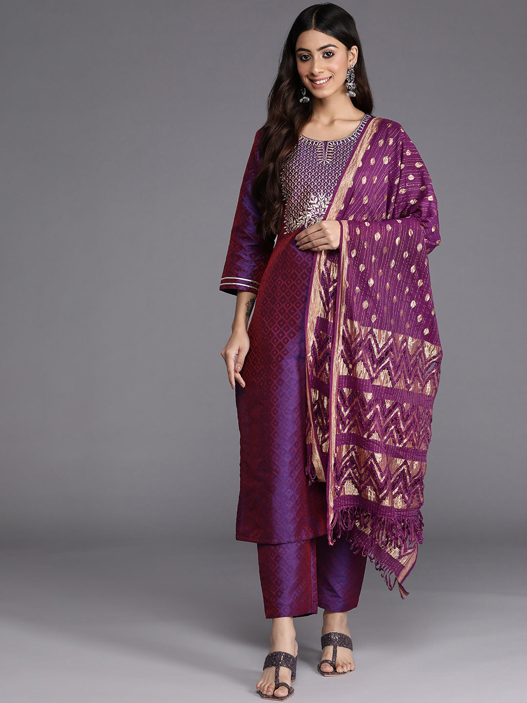 Women Blue Straight Kurta With Tonal  Bottom & Dupatta