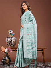 Threads of Tradition: Beige Linen Cotton Saree Woven with Stories of Grace & Heritage