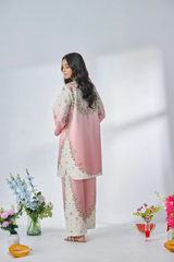 Blush Pink & Off-White Floral  Rayon Co-Ord Set - Effortless Elegance