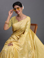 Sky Blue Linen Cotton Saree with Silver Zari Weave & Tassels – Festive & Elegant Office Wear