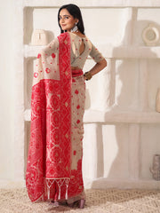 Elegant Woven Linen Cotton Saree for Durga Puja & Diwali | Ethnic Motif Design with Rich Zari Border | Soft, Breathable, Festive-Ready Traditional Drape