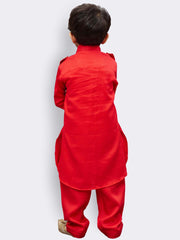Boys' Red Cotton Pathani Kurta Set