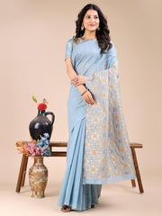 Elegant Cream Cotton Saree – Timeless Charm with Floral Detailing