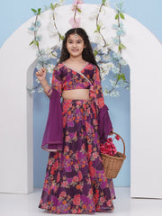 Girls Purple & Pink Ready to wear Lehenga & choli With Dupatta