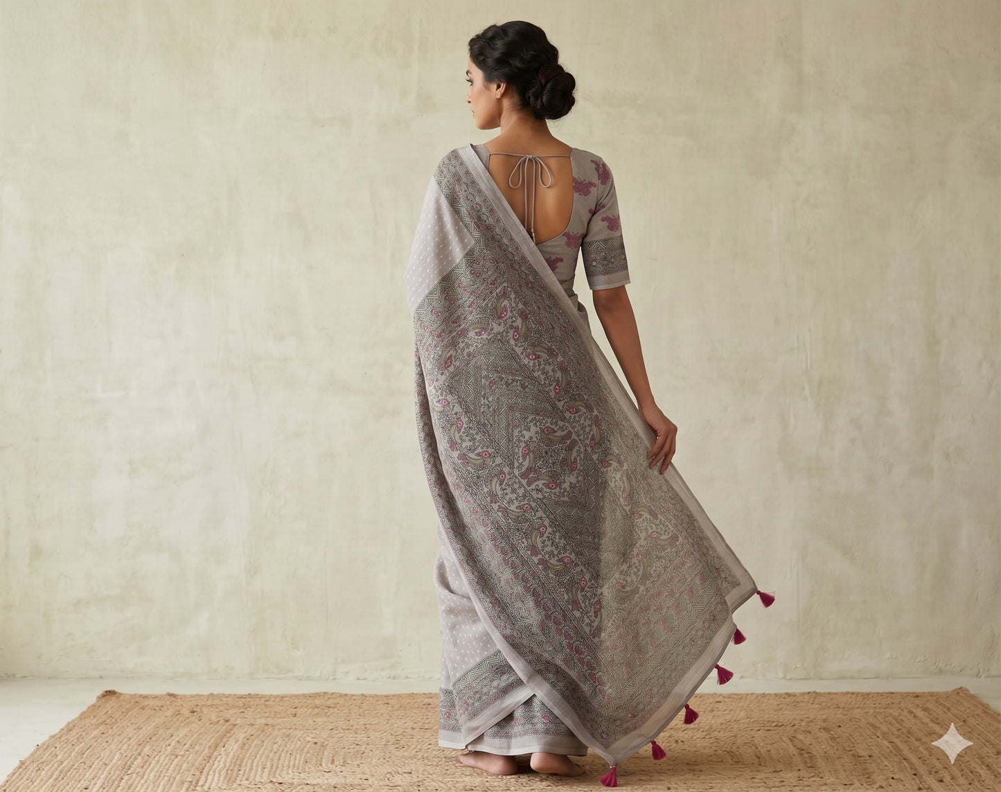 Soft linen saree with shaded style prints.