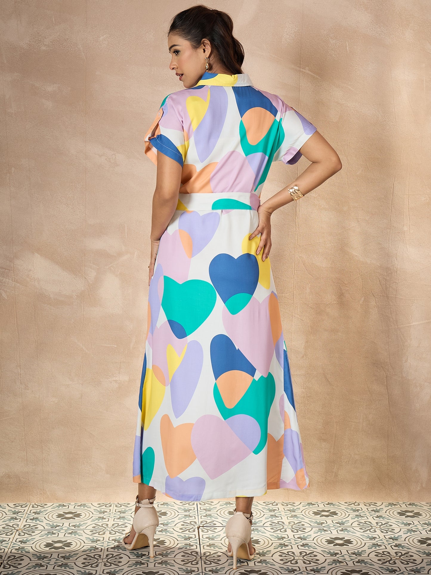 StyleStone Women's Viscose Modal Satin Printed Dress with Waist Fitting