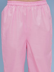 Girls Pink Embroidered Angrakha Kurta with Trousers with dupatta