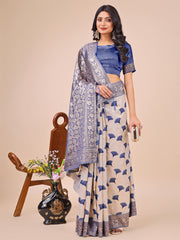 Elegant Linen Cotton Saree with Zari Woven Border and Pallu - Soft Lightweight Saree for Daily, Festive & Office Wear