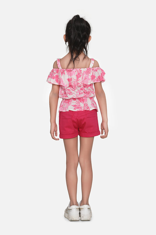 Girls Pink Cotton Top and Shorts Set