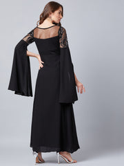 Black Embellished Slit Sleeves Maxi Dress