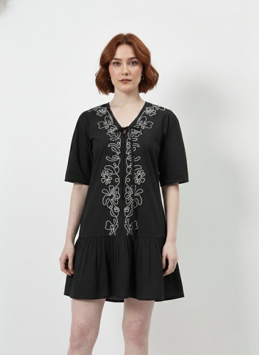 Floral Embroidered Mini Dress-ADR-19730A