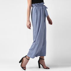 Women's Blue Stripe Paperbag Pants with elasticated waistband