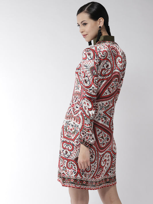 Women's Red Paisley Print Olive Necktie Dress
