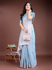 Elegant Peach Pink Linen Cotton Saree for Women – Soft Lightweight Saree with Subtle Self-Weave & Tassel Pallu
