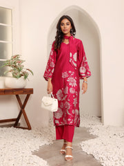 Women Fuchsia Pink Floral Printed Gota Detail  Flared Sleeve Kurta With Solid Trouser And Dupatta