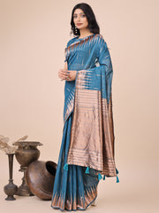 Premium Charcoal Black Linen Cotton Saree with Copper Zari Pallu & Abstract Print – Office & Festive Wear