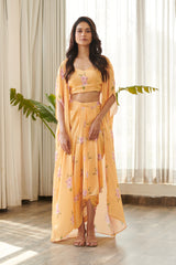 Jasmine Yellow Bralette, Skirt & Cape Set