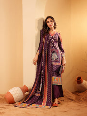 Women Purple Ethnic Printed  Gota Lace Detailed Kurta With Solid Trouser & Printed Dupatta
