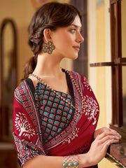 Women's Crepe Printed Designer Saree With Blouse Piece