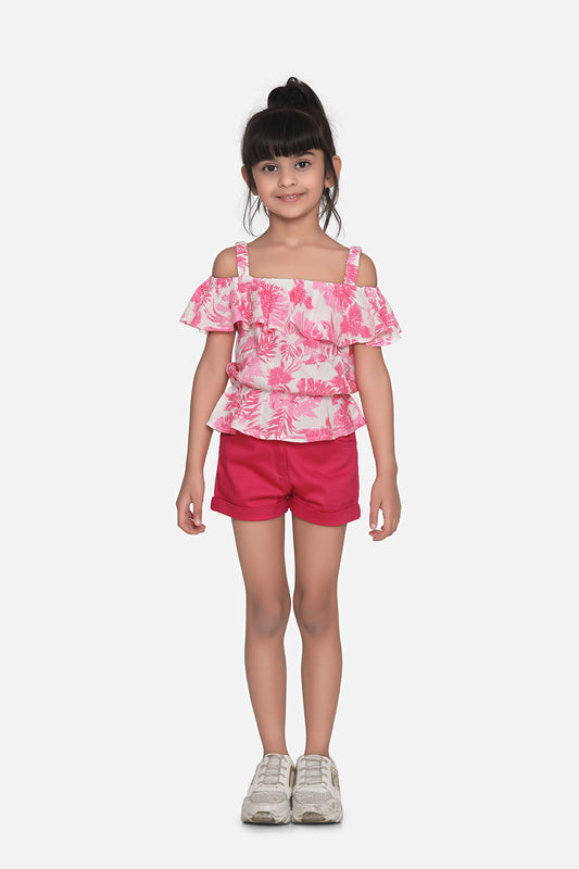 Girls Pink Cotton Top and Shorts Set