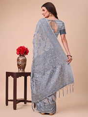 Banarasi Cotton Saree with Floral Zari Work and Traditional Pallu - Elegant Ethnic Wear for Festivals & Ceremonies