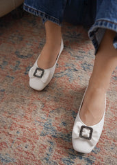 White Casual Ballerinas Square Toe Slip-On Flats
