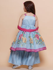 Silk blend Woven Sleeveless Placement Floral Print Flared Kurta And Sharara With Dupatta Set