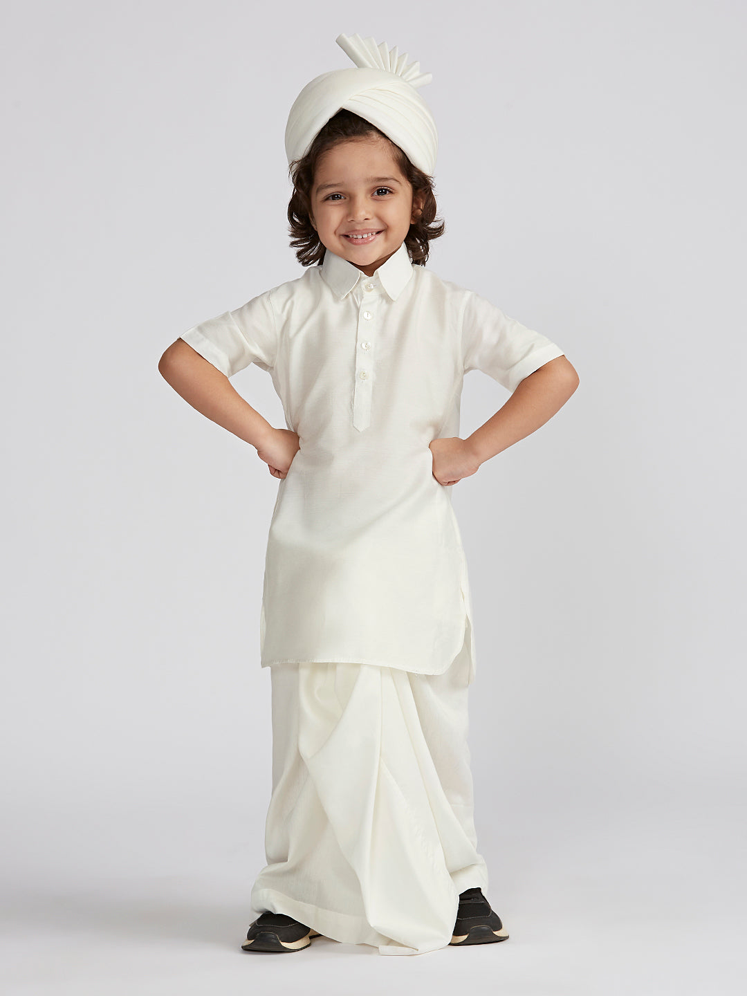 Boys' B White Viscose Kurta Lungi And Safa set