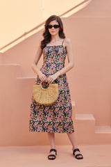 Iris Black Strappy Midi Dress