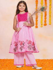 Girls Pink Floral Printed Kurta with Palzzzo