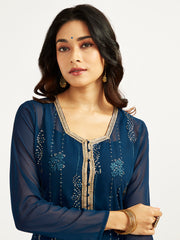Women's Turquoise Jacket Top pant Set