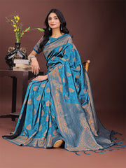 Majestic Royal Blue Banarasi Silk Saree with Golden Zari – Timeless Indian Ethnic Elegance for Weddings & Festive Occasions
