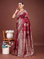 Emerald Banarasi Silk Saree with Zari Floral Work - Elegance Woven in Every Thread