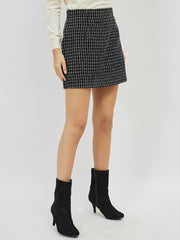 Checked Mini Pencil Tweed Skirt