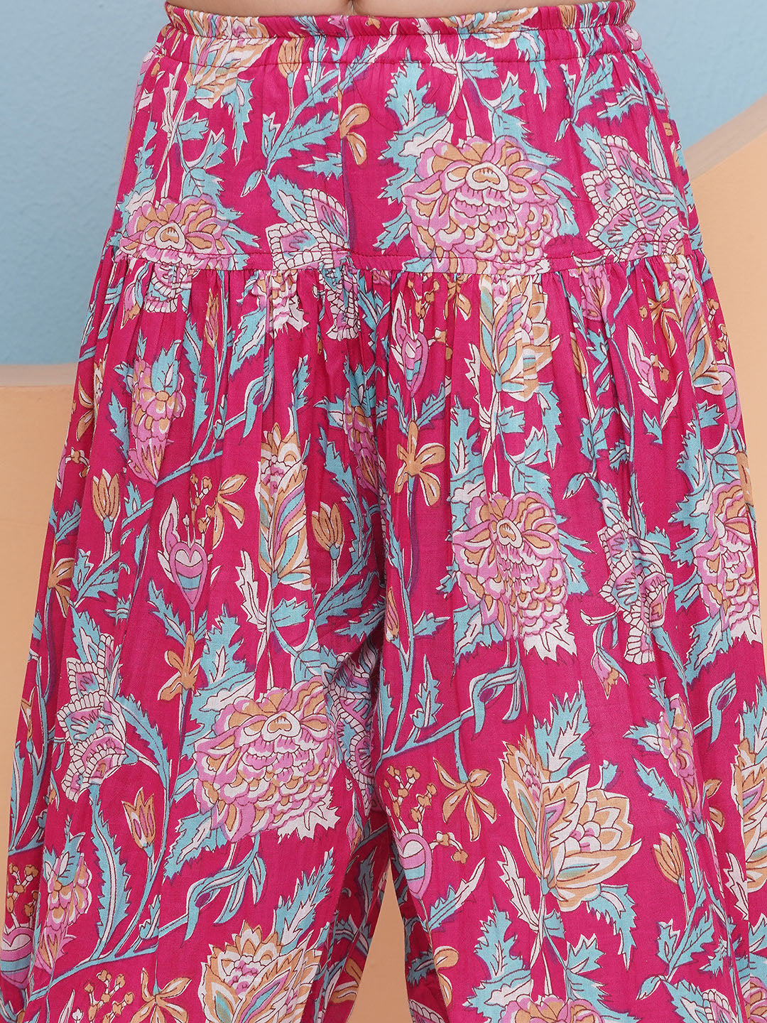 Bitiya by Bhama - cotton Woven Sleeveless Floral Print A Line Kurta And Salwar With Dupatta Set - Pink