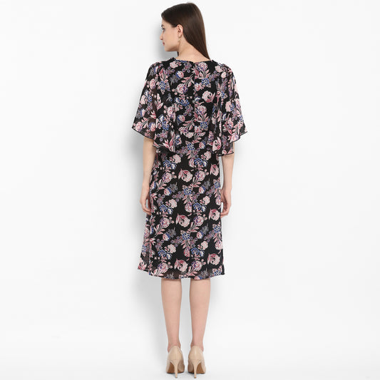 Women's Black Floral Dress with attached Shrug