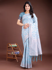 Elegant Peach Pink Linen Cotton Saree for Women – Soft Lightweight Saree with Subtle Self-Weave & Tassel Pallu