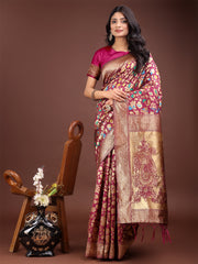 Majestic Green Silk Saree with Gold Zari & Floral Design – Perfect for Festive & Traditional Occasions