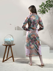 Floral Print Linen Shirt Midi Dress