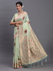 Elegant Linen Cotton Saree with Woven Pallu, Big Butta Work & Tassels - Office & Festive Wear