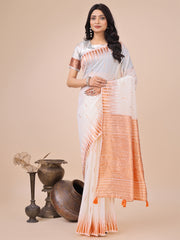 Premium Charcoal Black Linen Cotton Saree with Copper Zari Pallu & Abstract Print – Office & Festive Wear