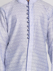 Boys' Lavender And Navy Blue Kurta Pyjama Set