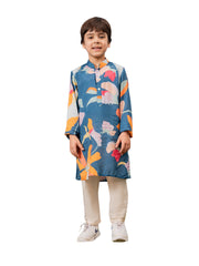 Boys' Multi Color Base Blue Kurta Pyjama Set
