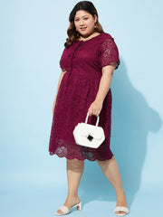Plus Size Tie-Up Neck Lace Fit & Flare Dress