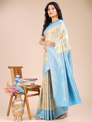Graceful Cream and Navy Blue Silk Saree – Traditional Elegance with Royal Charm