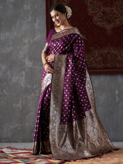 Women's Silk Blend Purple WovenDesign DesignerSaree With Blouse Piece