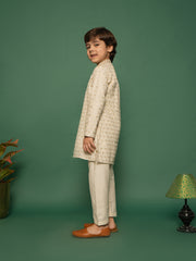 Boys' Off White Kurta And Pyjama Set